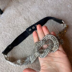 Vintage bebe Y2K Metal Love Knot Waist Stretch Belt 29”-35” Snap Black Silver